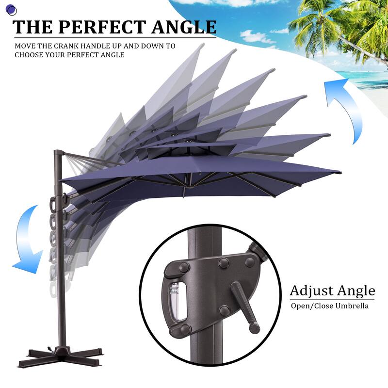 9x11FT Outdoor Patio Dual Top Umbrella Cantilever Offset with Rod Base