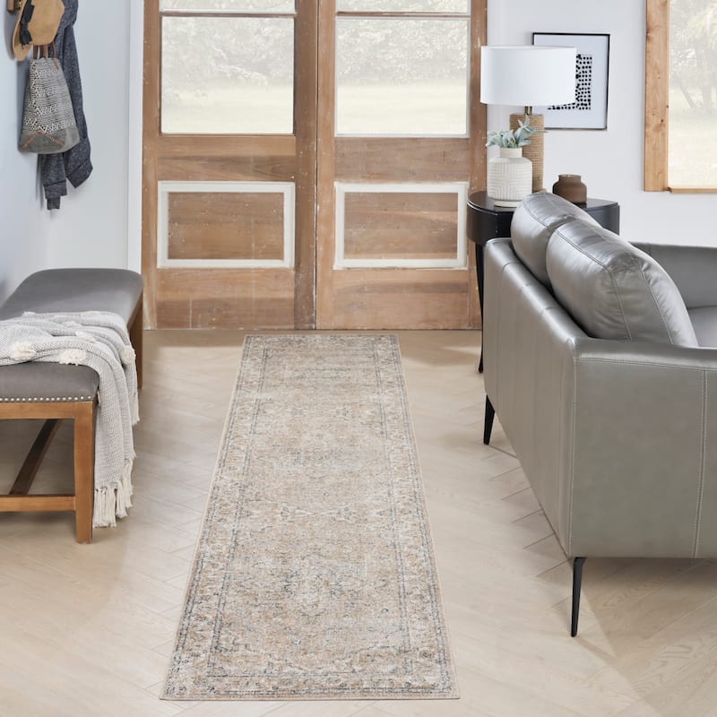 Nourison Astra Machine Washable Distressed Area Rug - 2' 2" x 12' - Beige