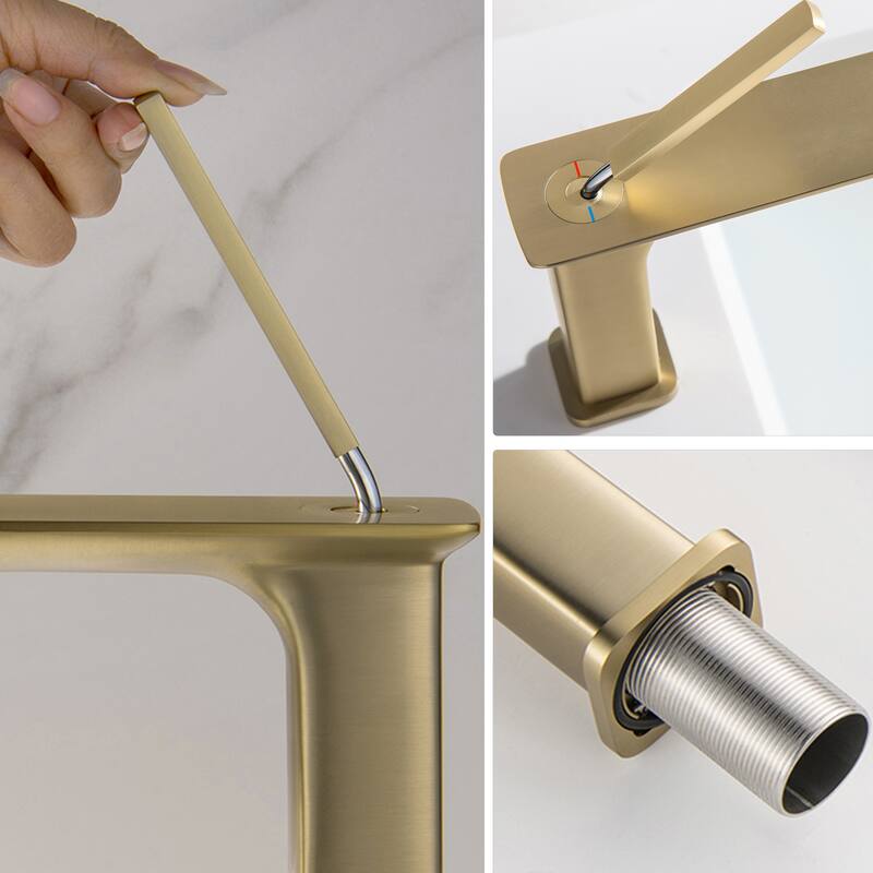 Modern Square Deck Mounted Single Hole Bathroom sink Faucet in Black
