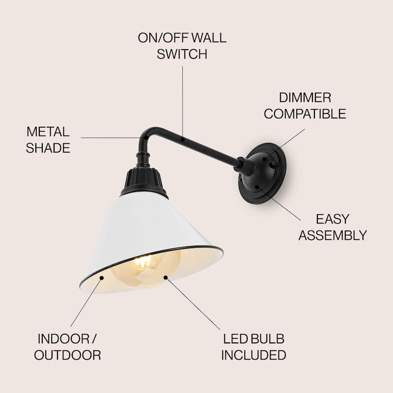 Aurora 9.63" 1-Light Farmhouse Industrial Indoor/Outdoor Iron LED Gooseneck Arm Outdoor Sconce, by JONATHAN Y - 9.63
