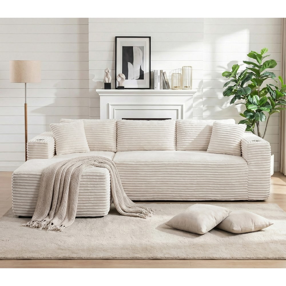 102'' No-Assembly Modular Corduroy Sofa with Cup Holder, Free Combination