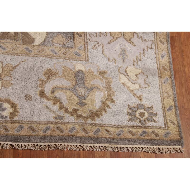 Gray Oushak Indian Area Rug Hand-Knotted Floral Wool Carpet - 9'3"x 11'7"