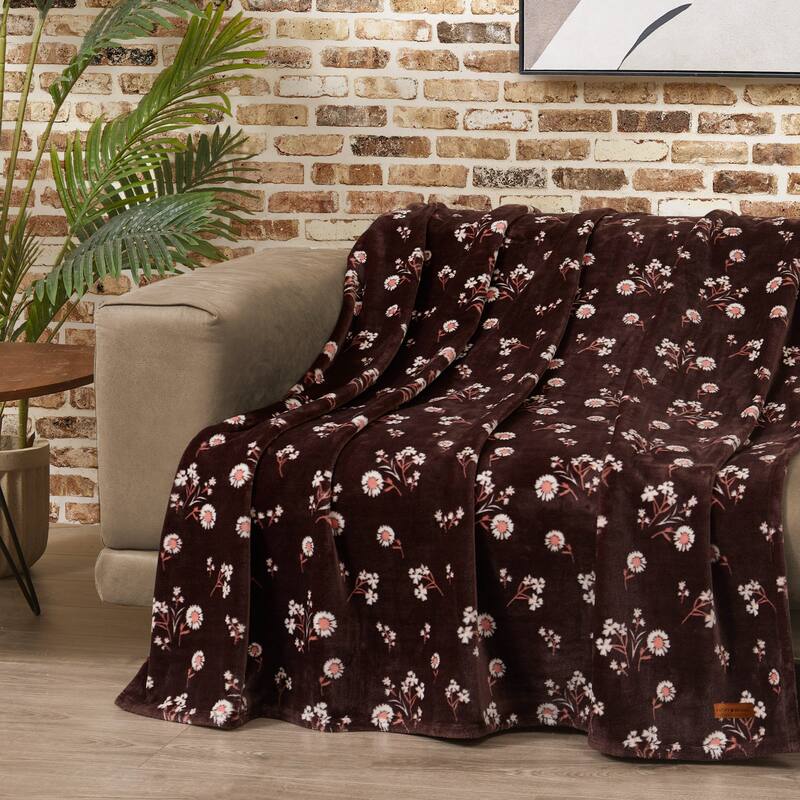 Lucky Brand Daisy Plush Throw Blanket - 66"x90" Twin - Brown