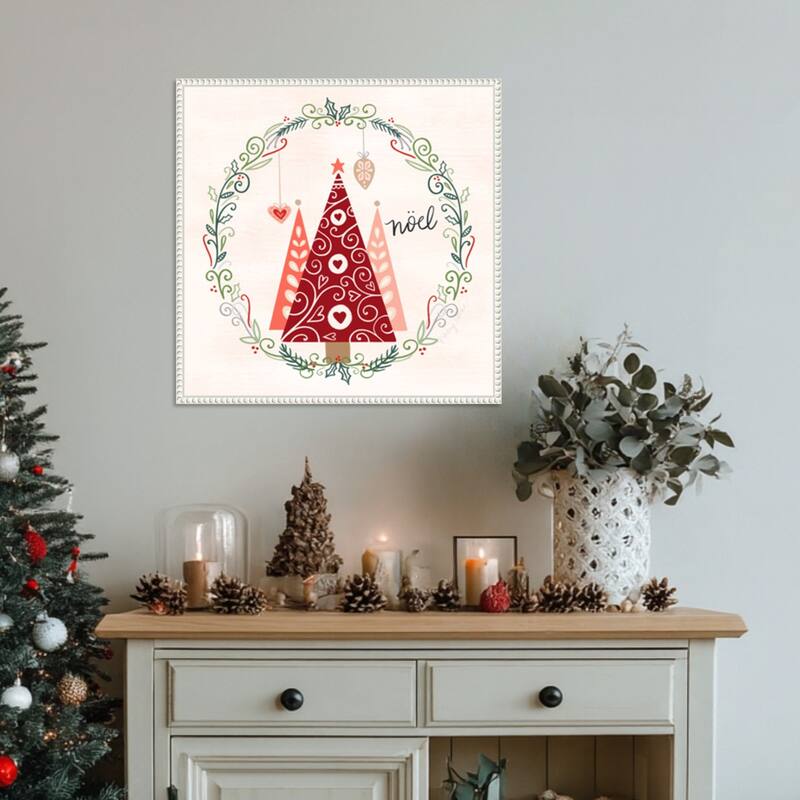 Hygge Christmas III by Noonday Design (22 x 22 in.), Framed Canvas Wall Art Print - Sylvie Beaded White