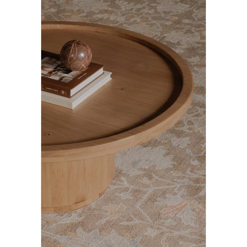 NADAAL STUDIOS Solin Coffee Table, Round Tray Top with Recessed Base, Natural Oak