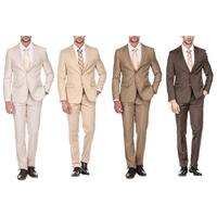 Porto Filo Men's 2 Piece Slim Fit Suit (Brown, Tan, Bone, Beige)