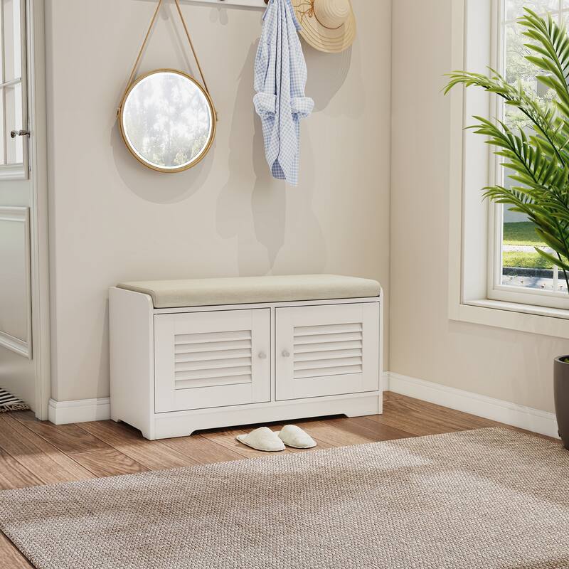 Entryway Bench with Shoe Storage, Shoe Bench with Cushion, Adjustable Shelves