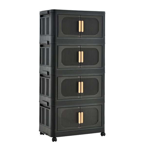 4 Tiers Folding Storage Cabinet with Magnetic Door,Plastic
