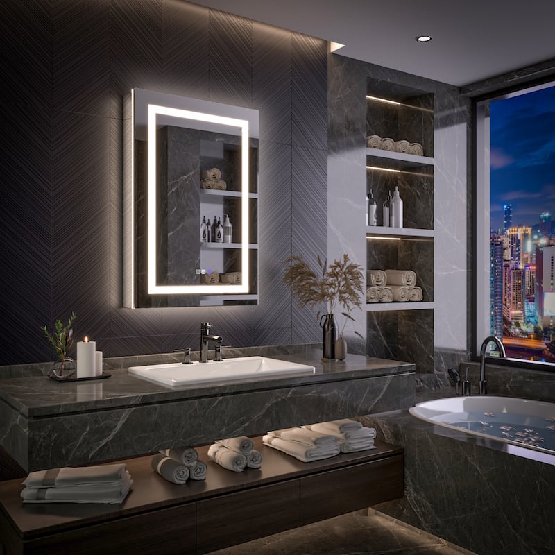 Modland 24"-42W x 36"H LED Medicine Cabinet Mirror with USB Charging,5x Magnifying Mirror