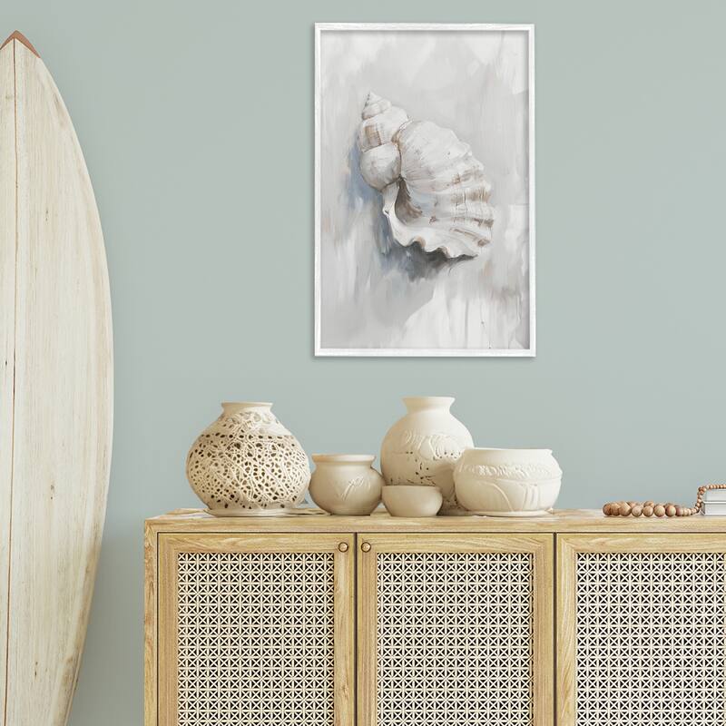 Stupell Neutral Curved Seashell Framed Giclee Art Design By Ramona Murdock