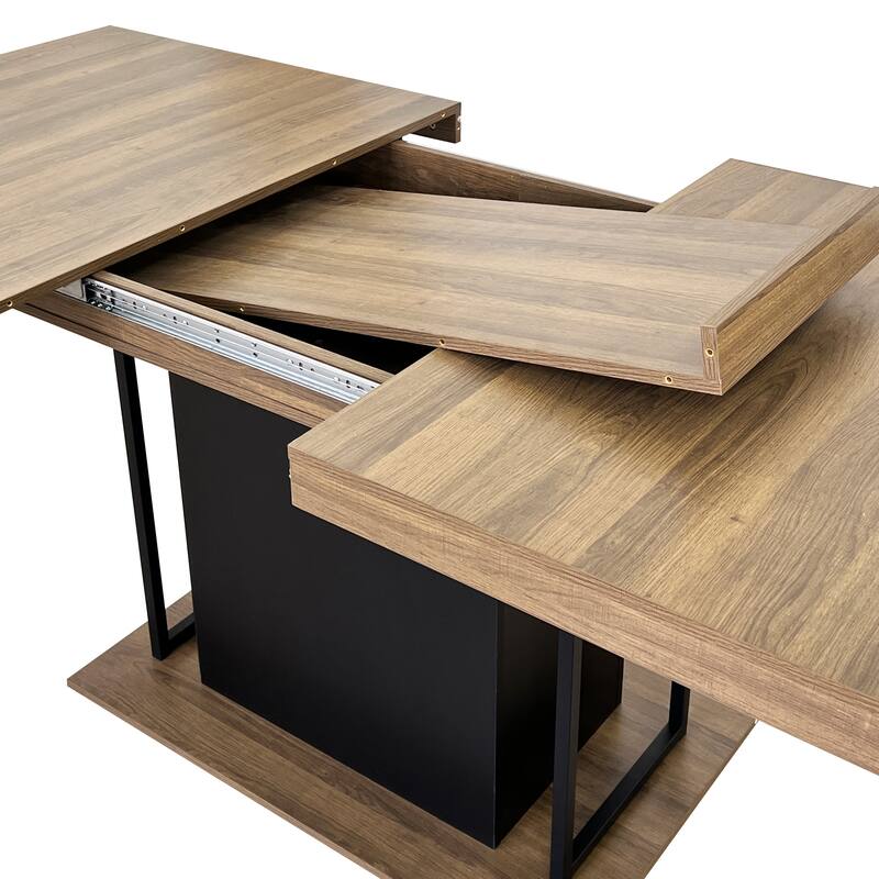 Extendable Dining Table, Wood Kitchen Table for 6-10 People, Large Home Office Table with Thick Top & Wide Feet