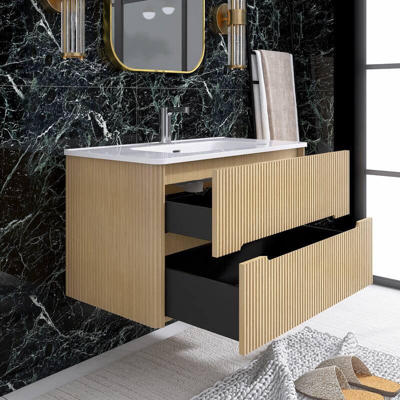 Floating Bathroom Vanity Integrated White Ceramic Sink