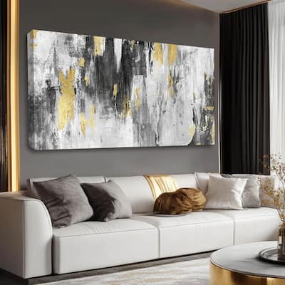 Grey Abstract Art Gold Textured Wall Art