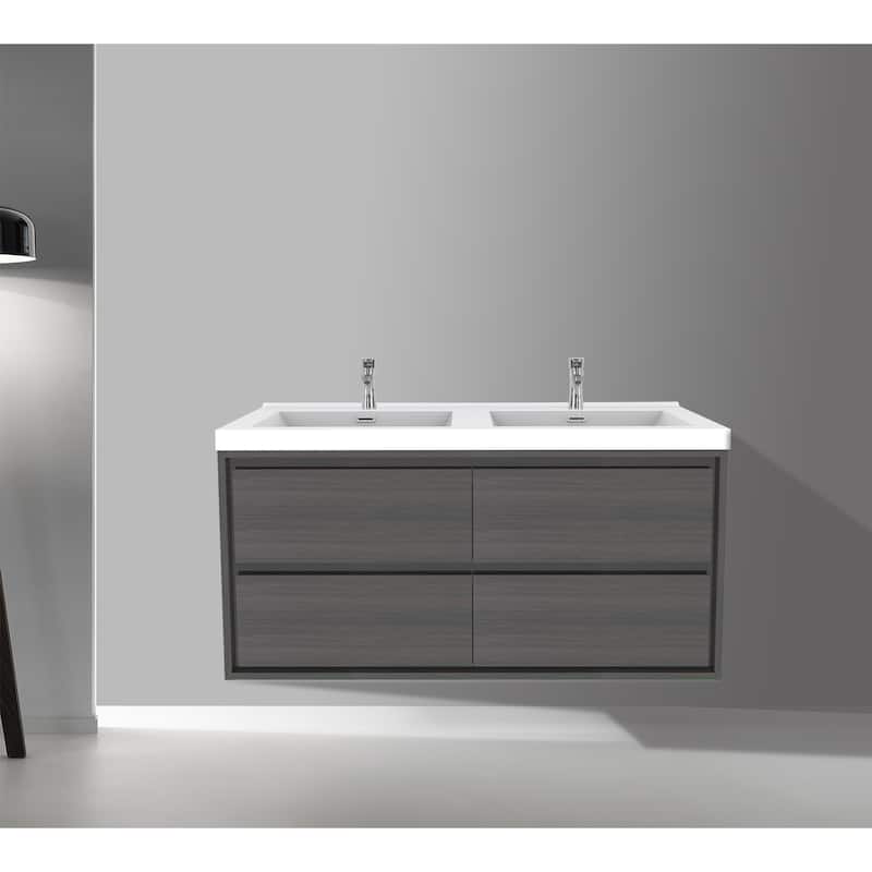 Sage 48" wall mounted bathroom vanity with double basin acrylic top - 48 - gray oak