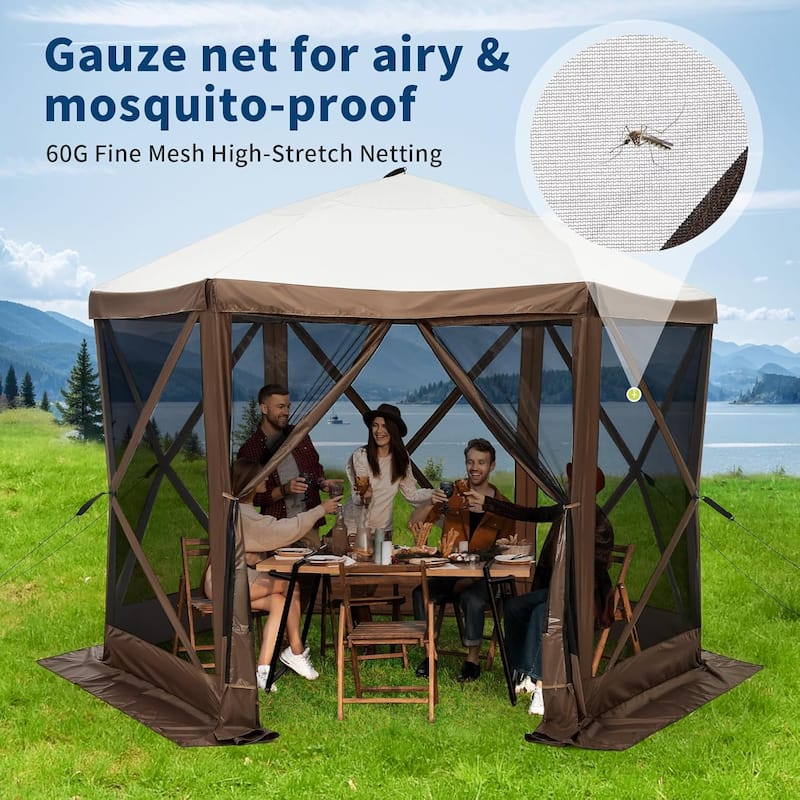 6-Sided Pop Up Gazebo Tent,Portable Camping Canopy Sun Shelter with Carry Bag