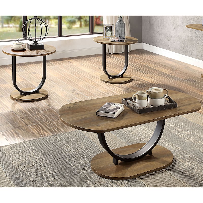 Vimm Industrial Oak Steel 3-Piece Coffee Table Set by Furniture of America - Rustic Oak