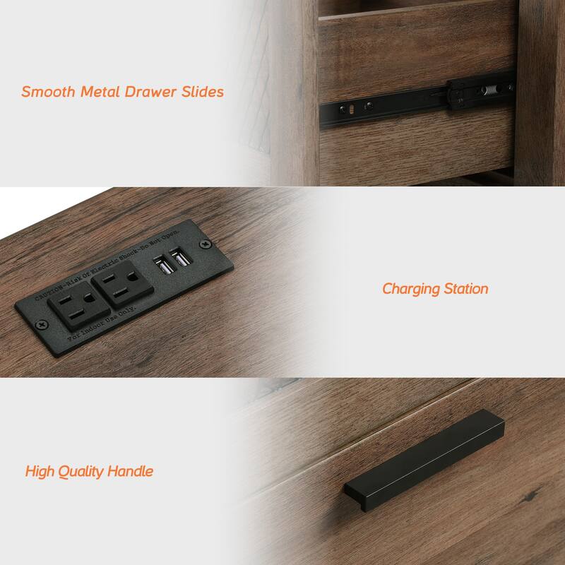 WAMPAT Nightstand with Charging Station,Farmhouse End Table - 1 Pack