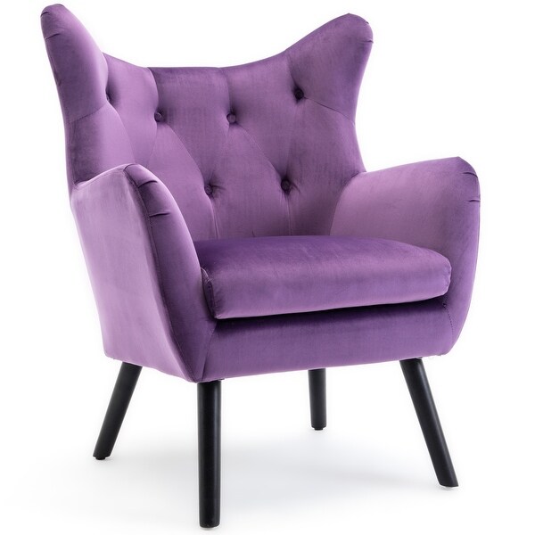 BELLEZE Wingback Chair Tufted Cushion Seat Armrest Wood Leg Purple standard Bed Bath Beyond 22050633