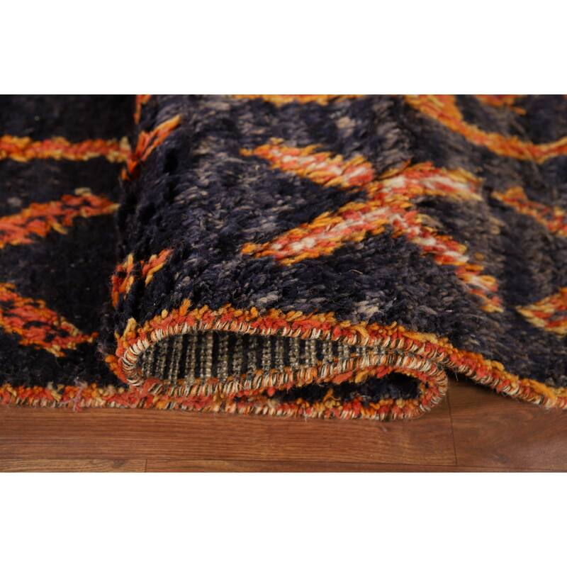 Navy Blue Plush Moroccan Area Rug Handmade Wool Carpet - 7'2" x 10'9"