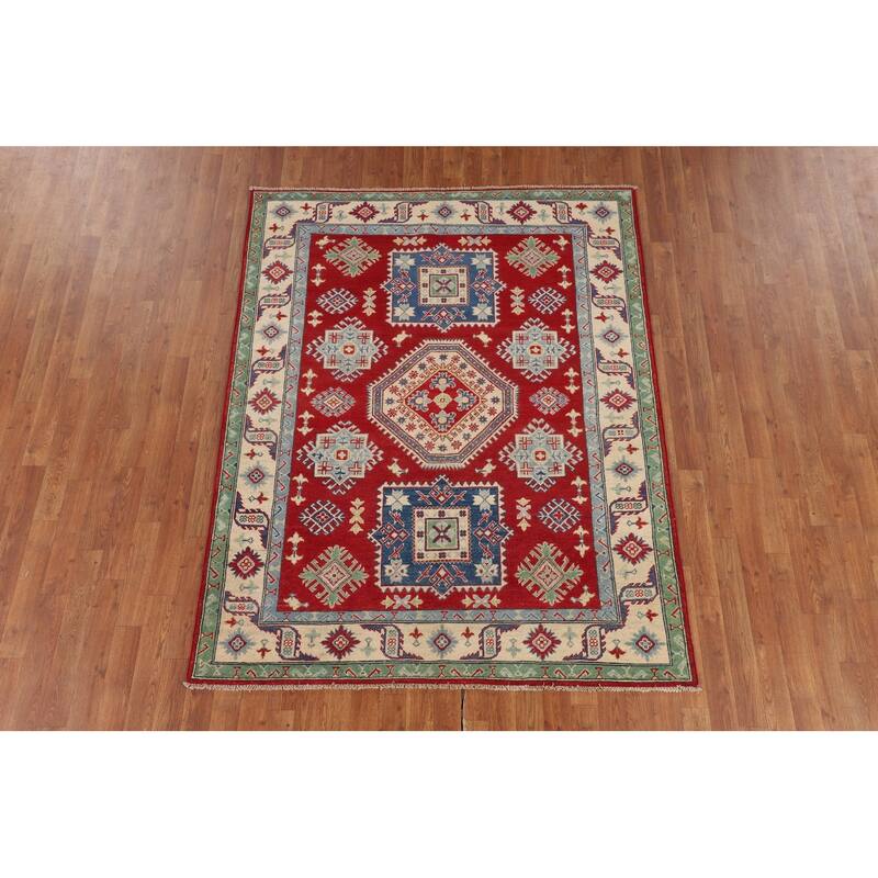 Oriental Red Kazak Area Rug Handmade Wool Carpet - 5'2" x 6'7"
