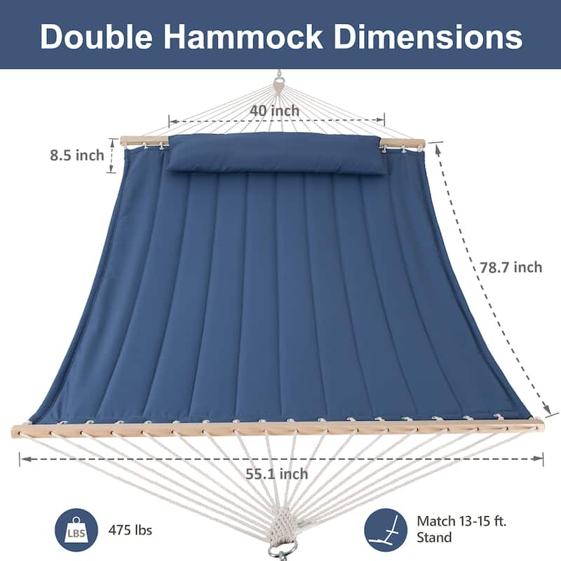 Outdoor Portable 2 Person Hammock with Spreader Bar - 78.7*55.1