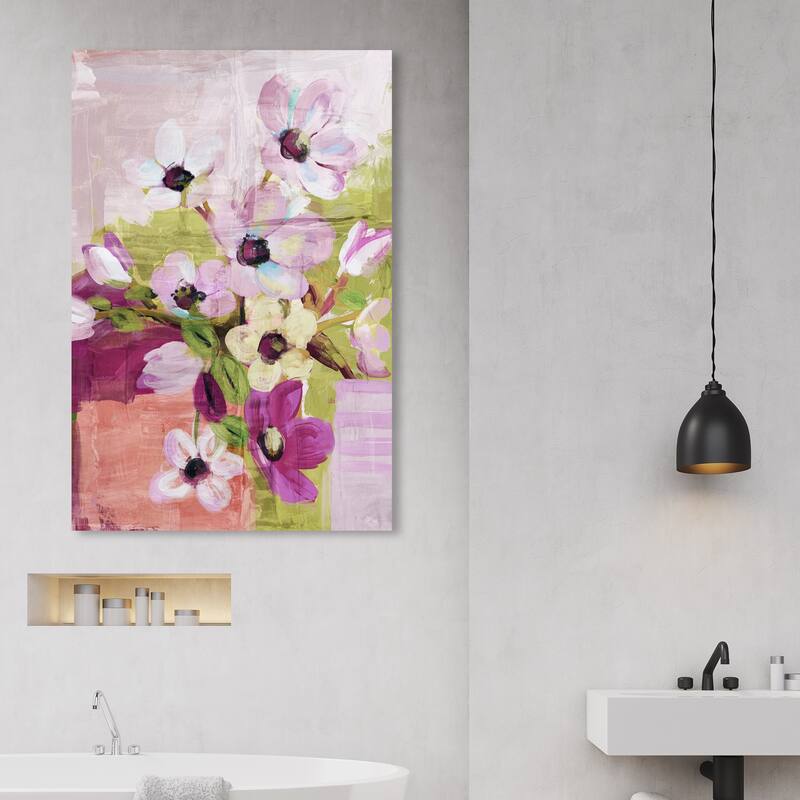 Wynwood Studio Canvas Floral and Botanical Lilac Floral Bouquet Purple and Lime Farmhouse Wall Art Canvas Print - 45 x 30