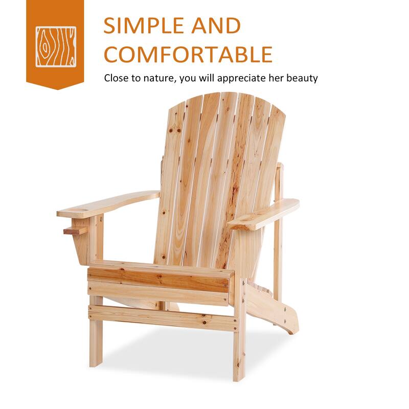 Outsunny Oversized Fir Wood Adirondack Chair with Cup Holder