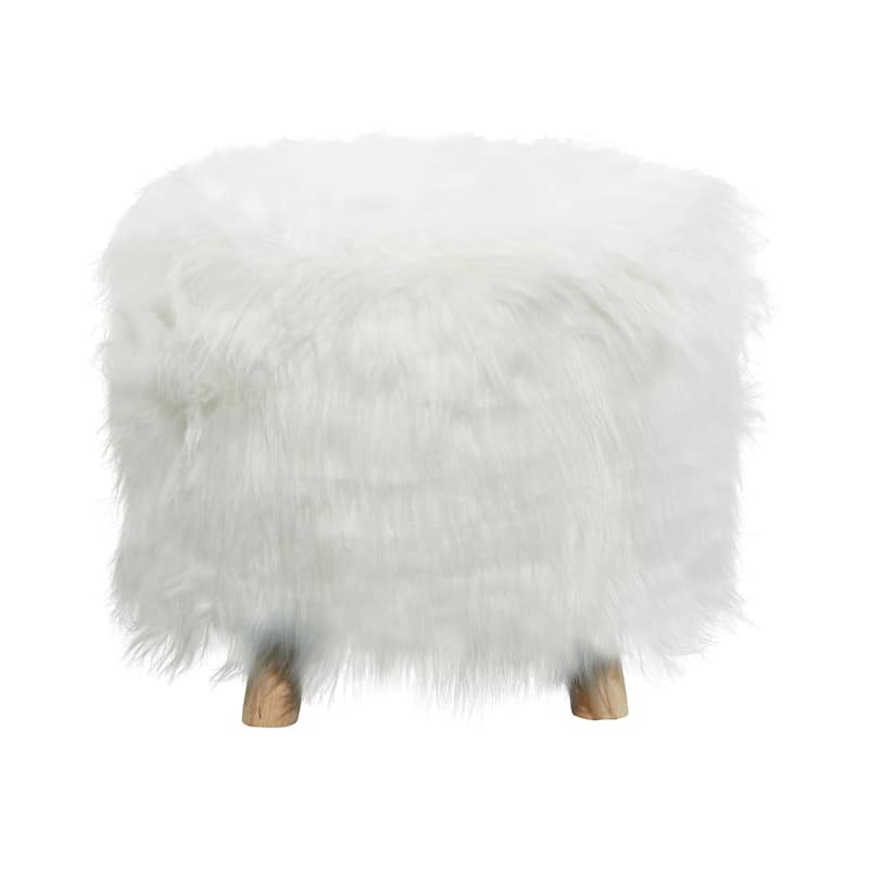 Polyester Stool with Faux Fur - White - Roche River Decor