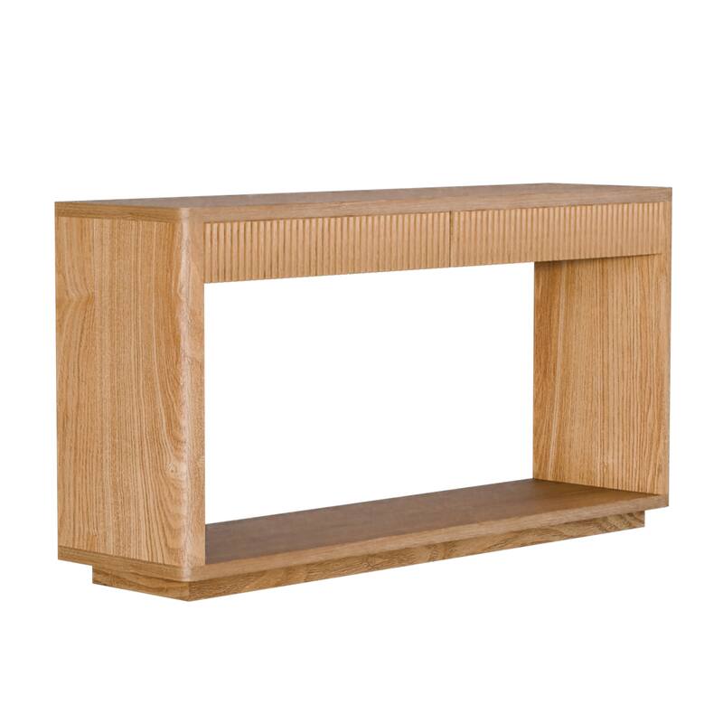Rectangular Entryway Console Table with 2 Fluted Drawers, Sofa Table Behind Couch Table for Living Room Hallway