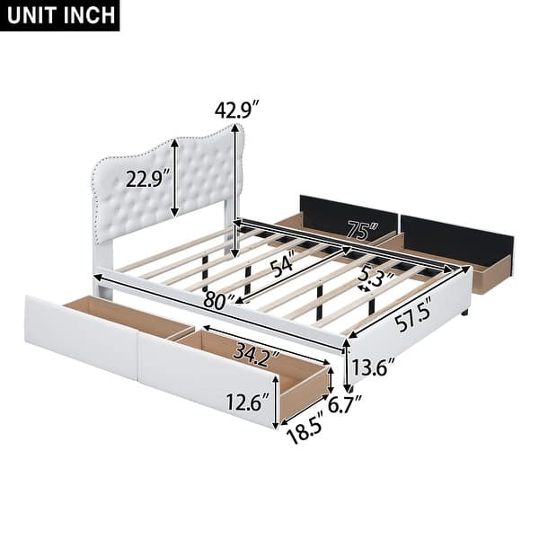 dimension image slide 0 of 2, Full Size PU Leather Upholstered Platform Bed with 4 Drawers