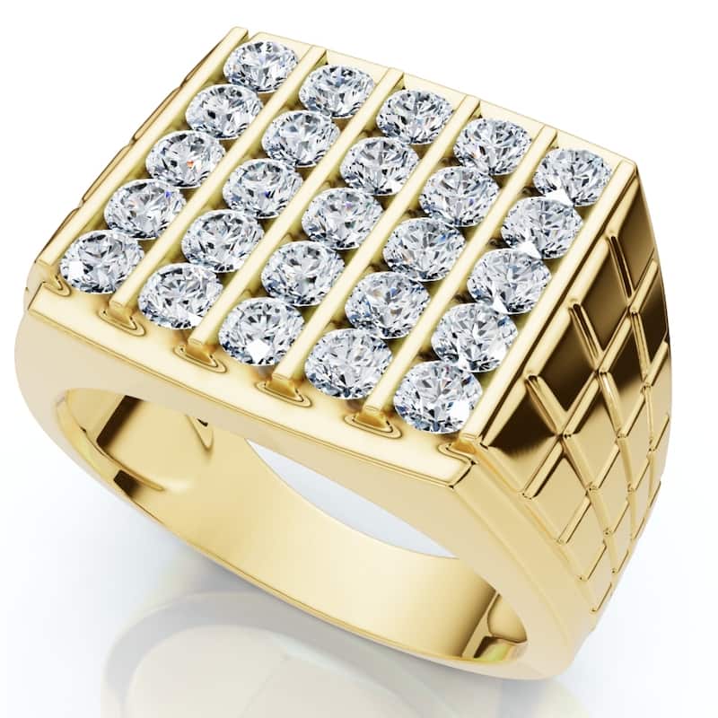 Bliss Diamond 2Ct Men's Diamond Five-Row Ring Yellow Gold - 8