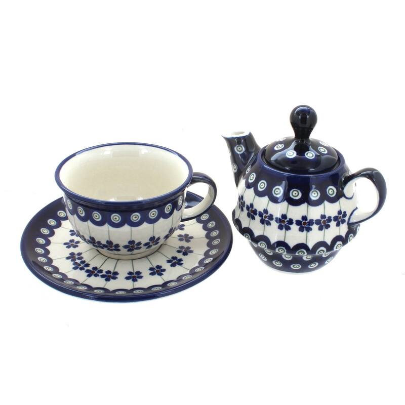 Blue Rose Polish Pottery 1148-775 Zaklady Individual Teapot & Cup