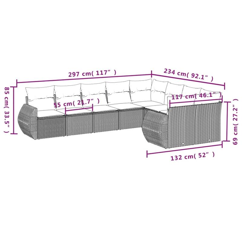 vidaXL 9 Piece Patio Sofa Set with Cushions Black Poly Rattan