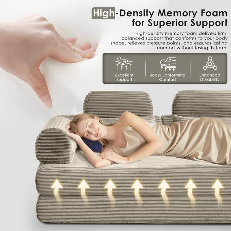 Convertible Sleeper Sofa Bed, 78.5" Corduroy Foldable Loveseat Sofa, King Size Floor Mattress Couch, No Assembly Required
