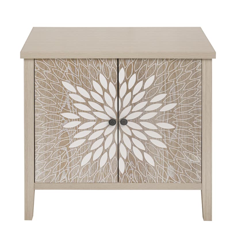 Roomfitters 2-Door Accent Storage Cabinet, Modern Carved Buffet Sideboard with Adjustable Shelf