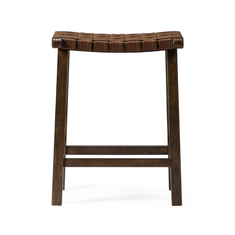 HomeRoots 26" Brown Faux Leather and Solid Wood Backless Counter Height Bar Chair