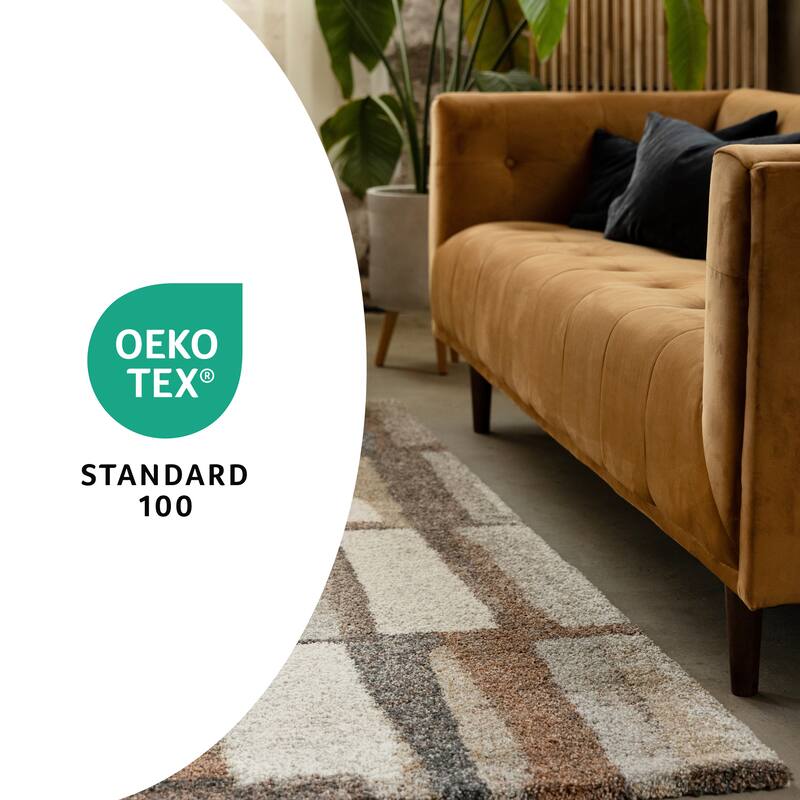 Orange Brown Cream Grey Dense Shag Rug