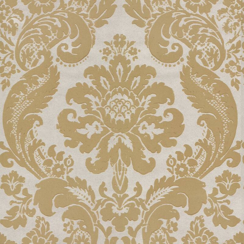 A-Street Prints Shadow Khaki Flocked Damask Wallpaper