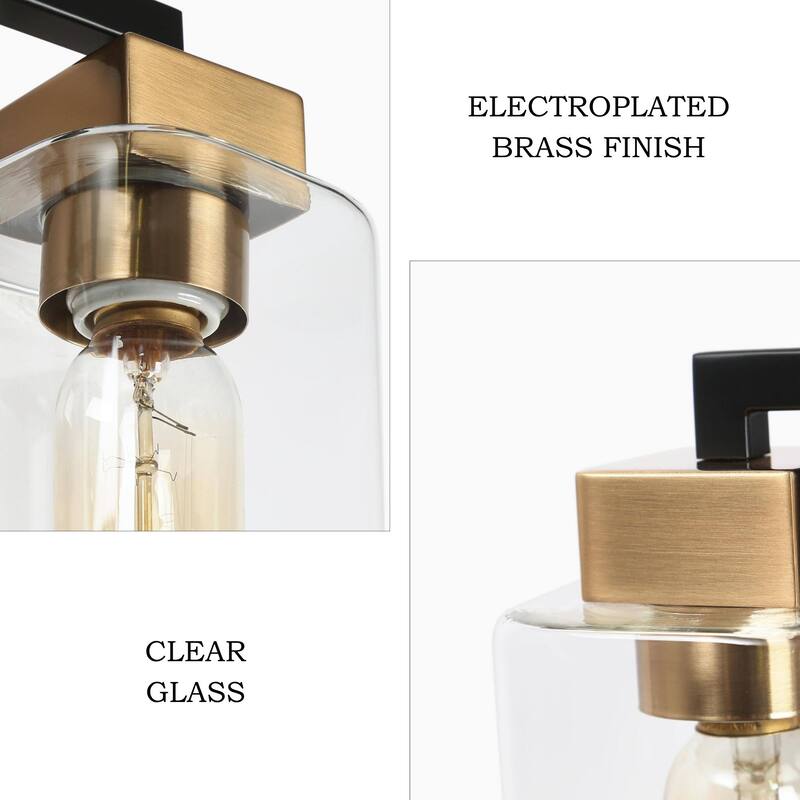 Caylin Mid-Century Modern Black Gold 4-Light Square Bathroom Vanity Lights Dimmable Wall Sconces - 25"L x 5.5"W x 10"H