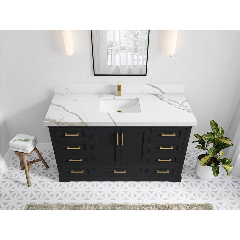 Willow Collection 60 in W x 22 in D x 36 in H Boston Single Bowl Sink Bathroom Vanity with Countertop