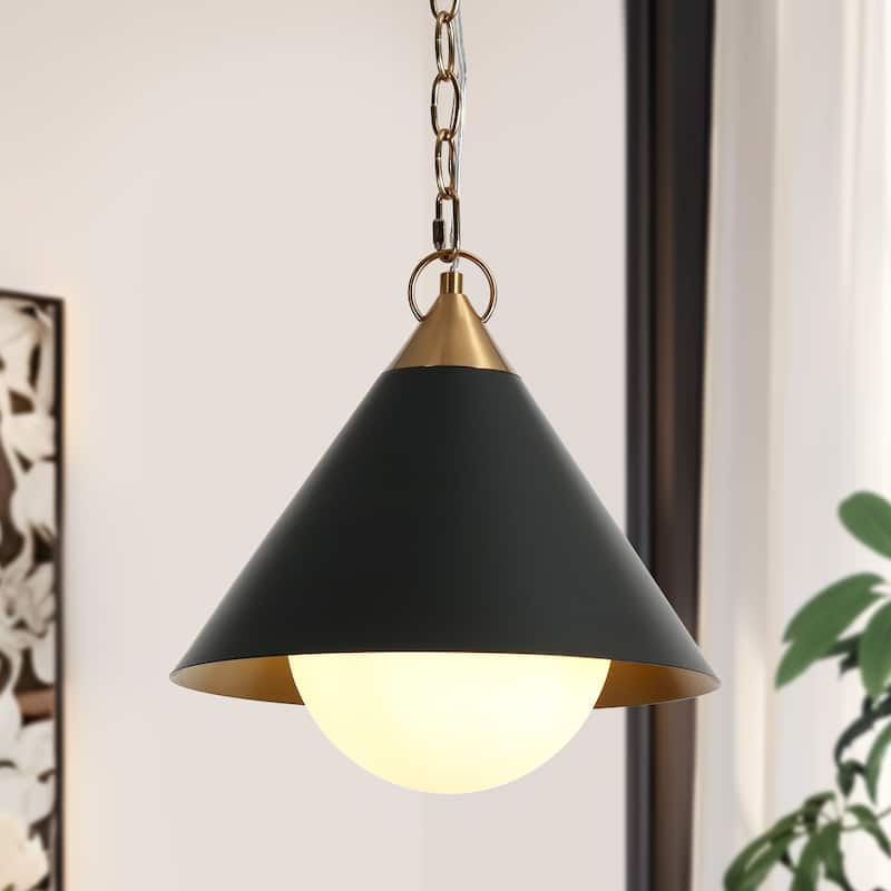 Modern 1-Light Black Gold Cone Pendant Light for Kitchen Island Dining Room - D 11.8'' x H 72.8" Max