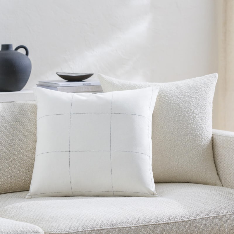Ranchi Large Checkered Pattern Throw Pillow - 20x20 Ploy Insert - Off White