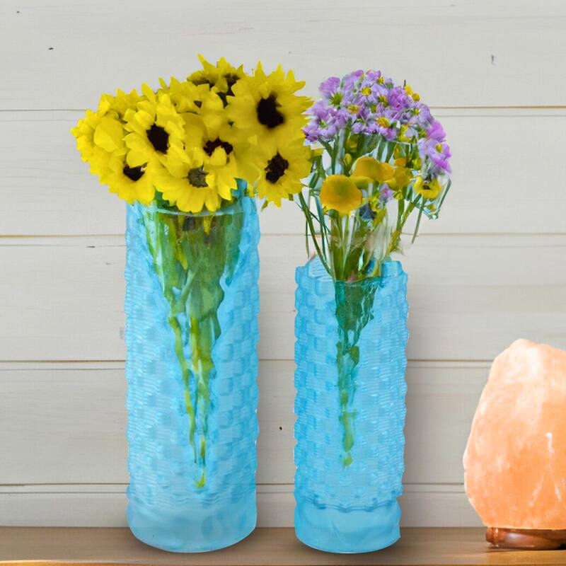 Set of 2 Tall Speckled Sandstone Ceramic Oblong Table Vases for Decor