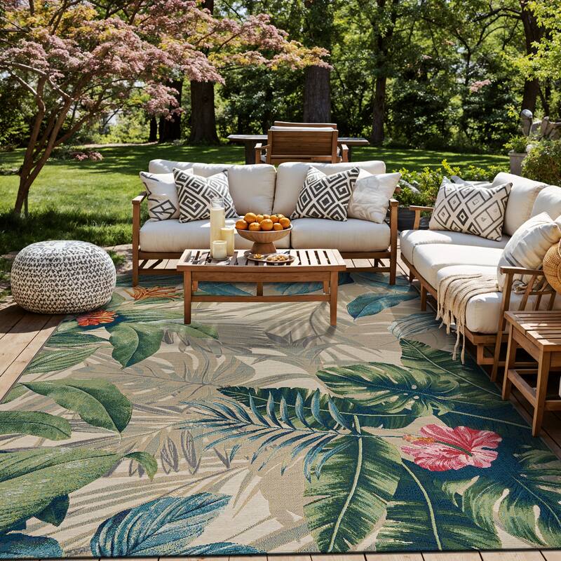 Tropical Botanical Floral Indoor/Outdoor Area Rug - Overstock - 44070412