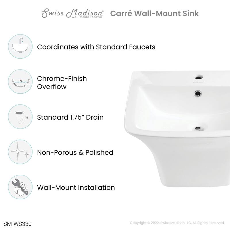 Swiss Madison SM-WS330 Carre 20-7/8" Rectangular Ceramic Wall Mounted