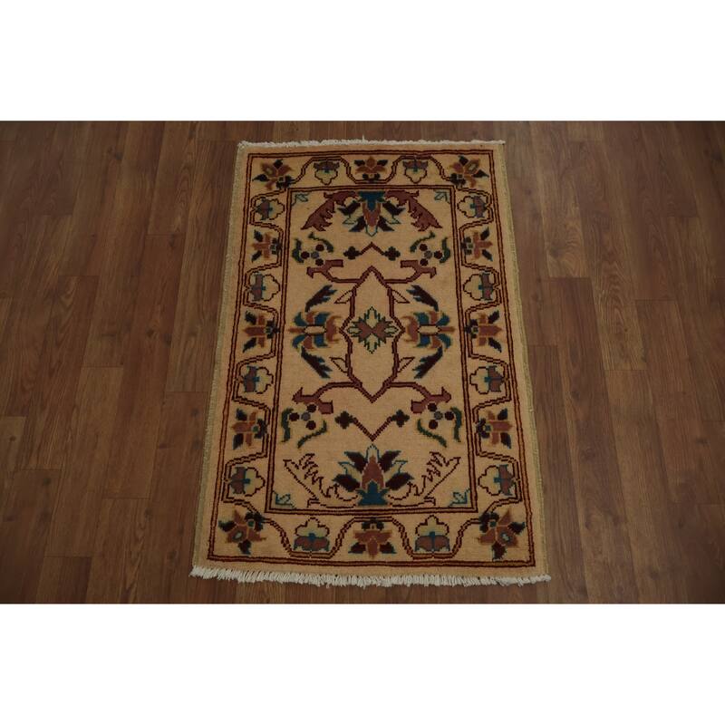 Hand Knotted Oriental 100% Wool Carpet Traditional All-Over Peach Chobi-Peshawar Area Rug - 3' 0'' X 2' 0''