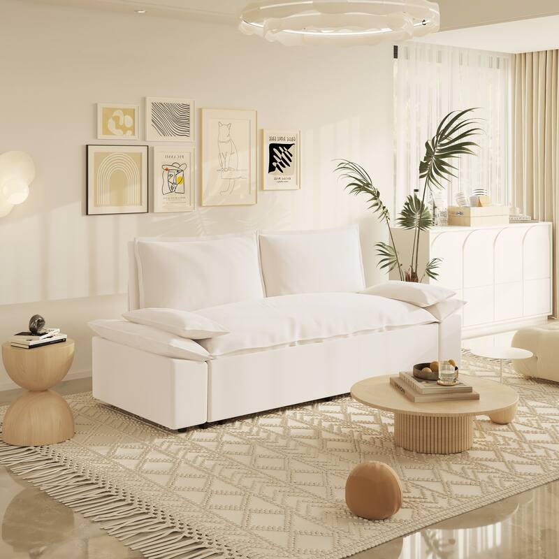 Multi-Functional 63.8" Queen Pull Out Sofa Bed with Side Storage and Wheels - 3-in-1 Convertible Sleeper Sofa