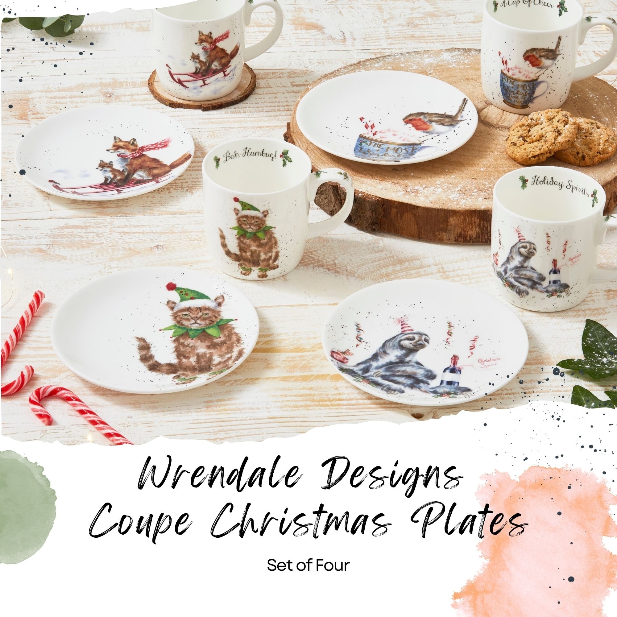 Royal Worcester Set of 4 Holiday Wrendale Designs Coupe Plate - On