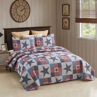 3-PC Quilt Set Patriotic Americana Stars and Plaid Patchwork Blanket ...