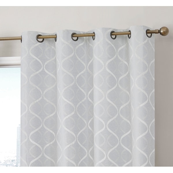 slide 2 of 40, HLC.me Lattice Flocked 100% Complete Blackout Thermal Insulated Window Curtain Grommet Panels - Set of 2 50 W x 63 L per panel - Set of 2 - White